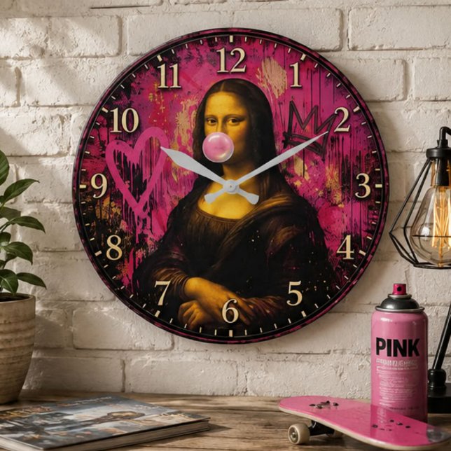 Pink Pop Art Mona Lisa Stor Klocka (Skapare uppladdad)