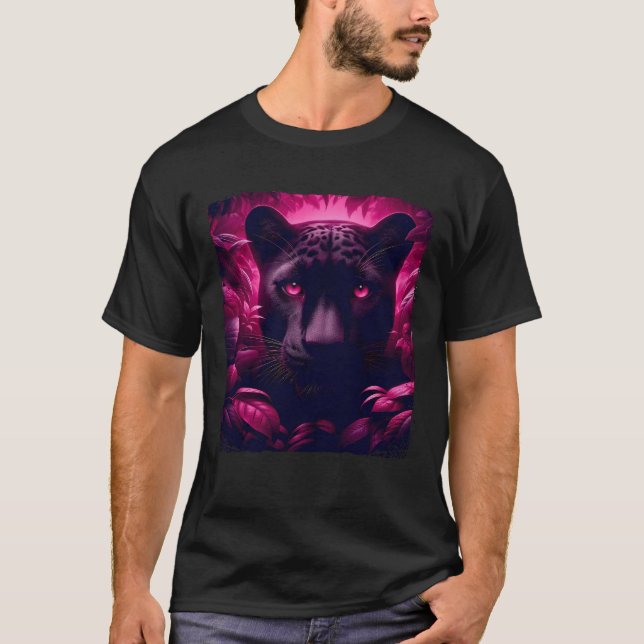 Pink Pop Art Panther Jungle Cat Black Light Vibe W T Shirt (Framsida)