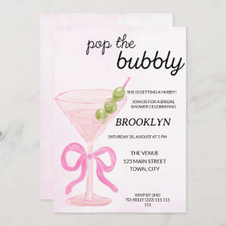 Pink Pop The Bubbly Martini Bridal Shower Inbjudningar