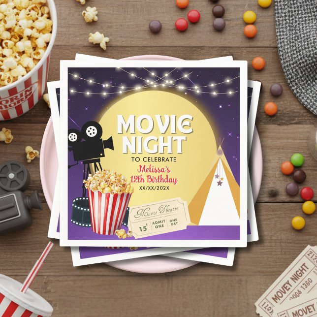 Pink Popcorn Movie Night Birthday Party  Pappersservett (Skapare uppladdad)