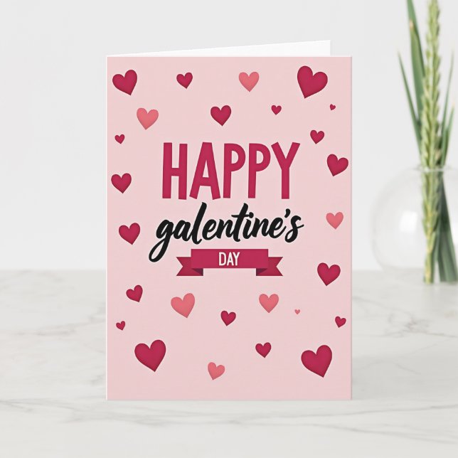 Pink Popping Hearts Galentines Card Kort (Framsida)
