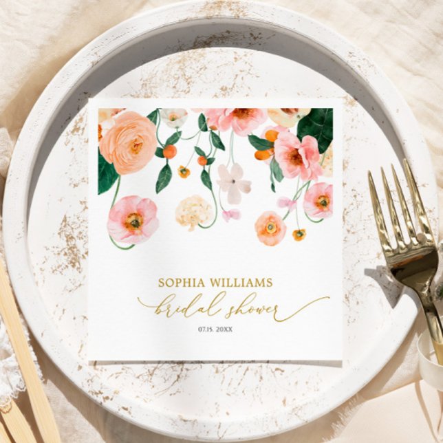 Pink Poppy Floral Bridal Shower Napkins Pappersservett (Skapare uppladdad)