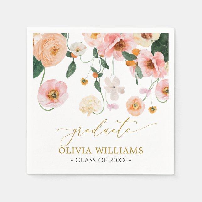 Pink Poppy Floral Graduation Pappersservett (Framsidan)