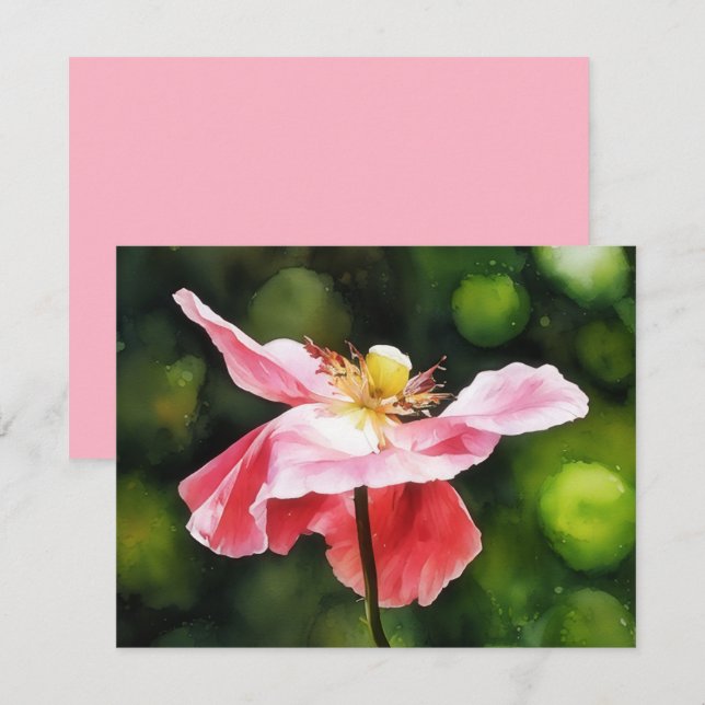 Pink Poppy Flower Floral Art Note Card Set Anteckningskort (Fram/baksida)