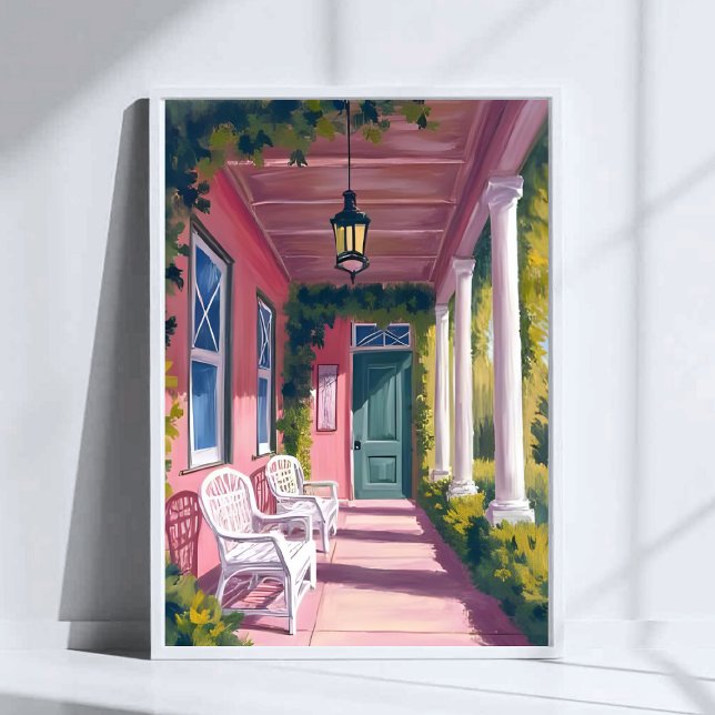 Pink Porch | Botanical Deck Floral Watercolor Poster (Skapare uppladdad)