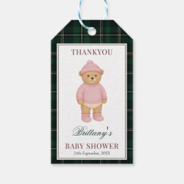 Pink Preppy Bear Plaid Baby Shower Presentetikett