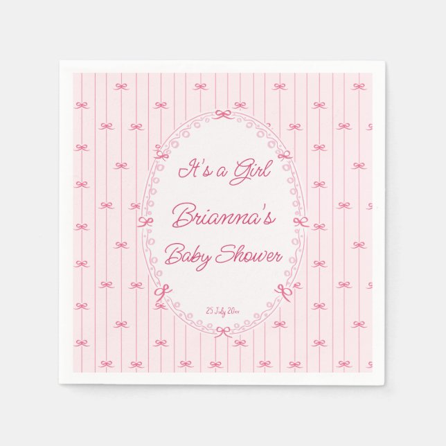 Pink preppy hand drawn baby shower monogrammed pappersservett (Framsidan)