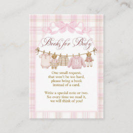 Pink Preppy Teddy Bear Girl Baby Shower books Tilläggskort