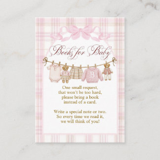 Pink Preppy Teddy Bear Girl Baby Shower books Tilläggskort