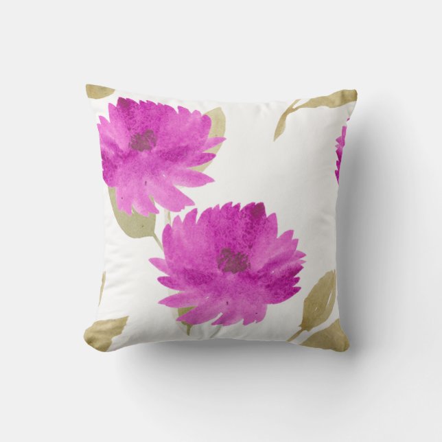 Pink pretty flowers throw cushion kudde (Framsida)