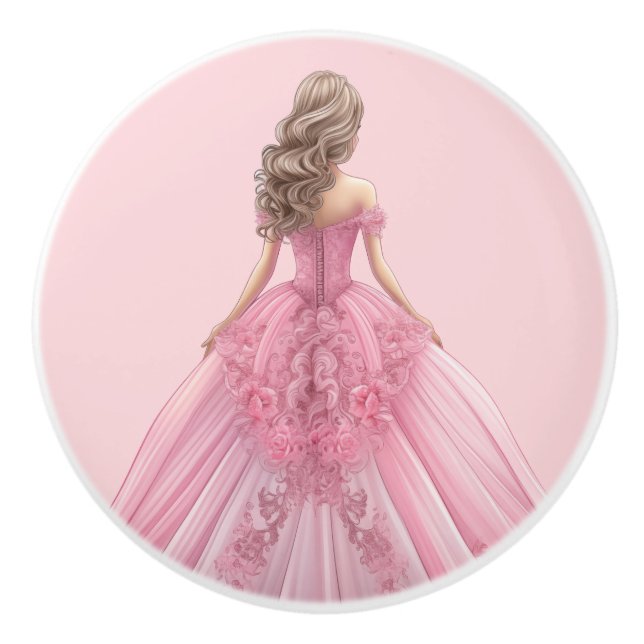 Pink Princess Girl's Girly Ceramic Knob Knopp (Framsidan)