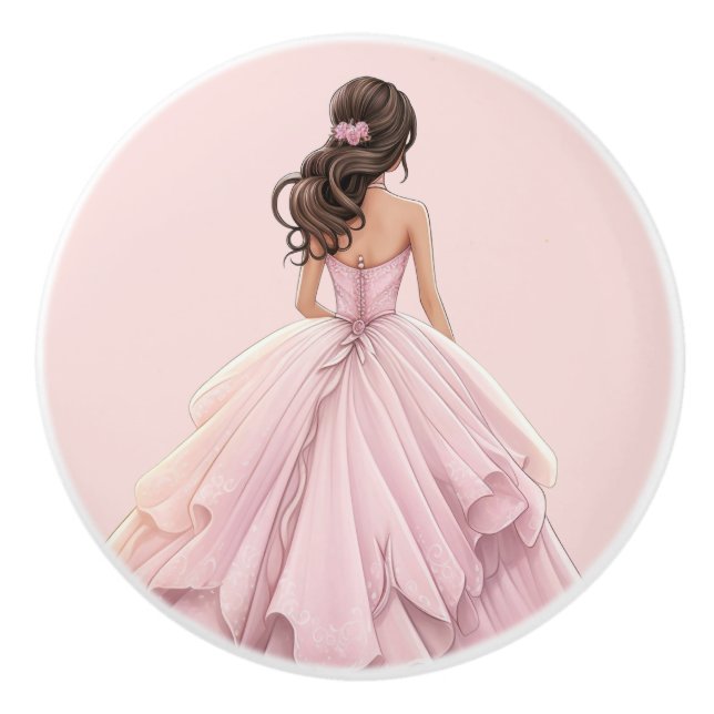 Pink Princess Girl's Girly Ceramic Knob Knopp (Framsidan)