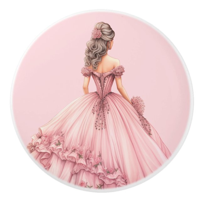 Pink Princess Girl's Girly Ceramic Knob Knopp (Framsidan)