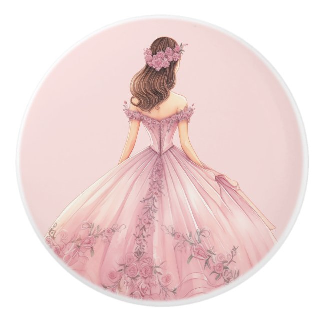 Pink Princess Girl's Girly Ceramic Knob Knopp (Framsidan)