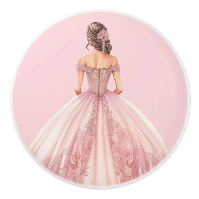Pink Princess Girl's Girly Ceramic Knob Knopp (Framsidan)
