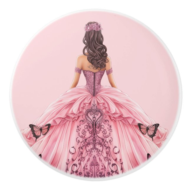 Pink Princess Girl's Girly Ceramic Knob Knopp (Framsidan)