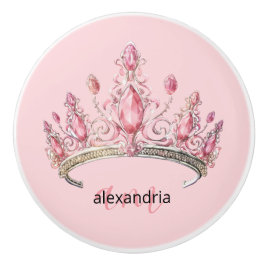 Pink Princess Monogram Tiara Girly Ceramic Knob Knopp