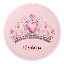 Pink Princess Monogram Tiara Girly Ceramic Knob Knopp