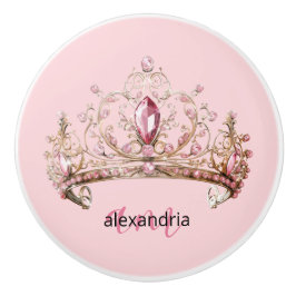 Pink Princess Monogram Tiara Girly Ceramic Knob Knopp