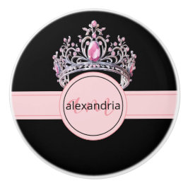 Pink Princess Monogram Tiara Girly Ceramic Knob Knopp