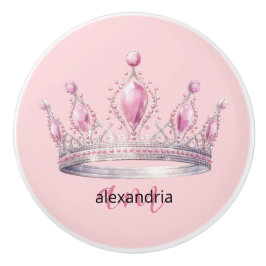 Pink Princess Monogram Tiara Girly Ceramic Knob Knopp