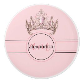 Pink Princess Monogram Tiara Girly Ceramic Knob Knopp