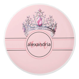 Pink Princess Monogram Tiara Girly Ceramic Knob Knopp