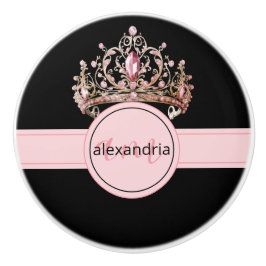 Pink Princess Monogram Tiara Girly Ceramic Knob Knopp