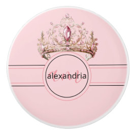 Pink Princess Monogram Tiara Girly Ceramic Knob Knopp
