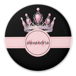 Pink Princess Monogram Tiara Girly Ceramic Knob Knopp