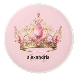Pink Princess Monogram Tiara Girly Ceramic Knob Knopp