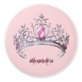Pink Princess Monogram Tiara Girly Ceramic Knob Knopp