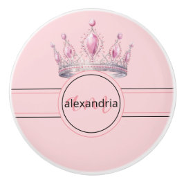 Pink Princess Monogram Tiara Girly Ceramic Knob Knopp