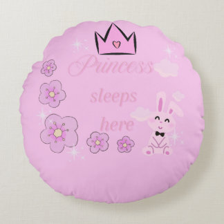 Pink Princess Round Pillow for Kids Rund Kudde