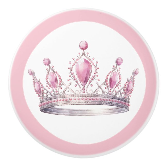 Pink Princess Tiara Girly Ceramic Knob Knopp (Framsidan)