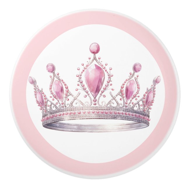 Pink Princess Tiara Girly Ceramic Knob Knopp (Framsidan)