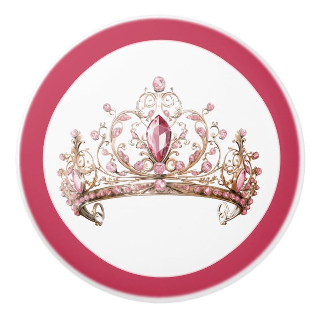 Pink Princess Tiara Girly Ceramic Knob Knopp (Framsidan)