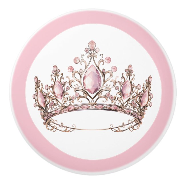 Pink Princess Tiara Girly Ceramic Knob Knopp (Framsidan)