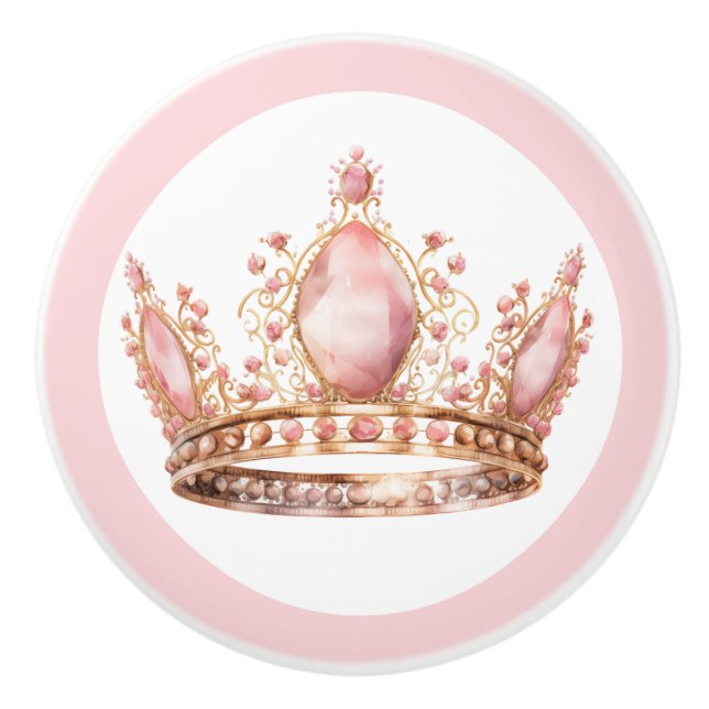 Pink Princess Tiara Girly Ceramic Knob Knopp (Framsidan)