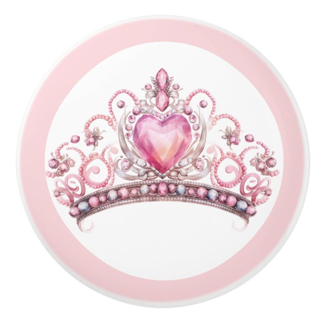 Pink Princess Tiara Girly Ceramic Knob Knopp (Framsidan)