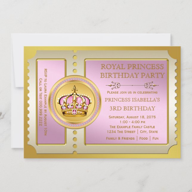 Pink prinsessa födelsedagsfest inbjudningar (Framsida)