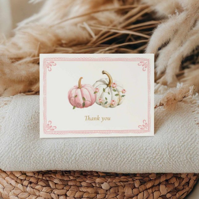 Pink Pumpkin Baby Shower Thank You Card Tack Kort (Girl Fall Baby Shower Thank you card)