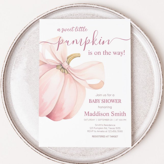 Pink Pumpkin Coquette Baby Shower Inbjudningar (Pink Minimalist Pumpkin Baby Shower Invitation)