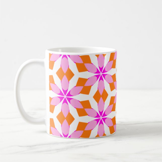 Pink Purple and Orange Floral Geometric  Kaffemugg (Vänster)