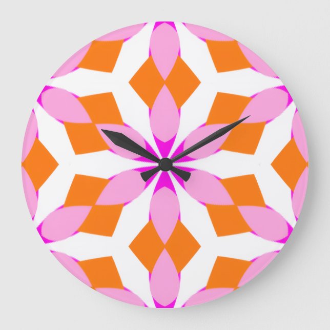  Pink Purple and Orange Floral Geometric  Stor Klocka (Framsida)