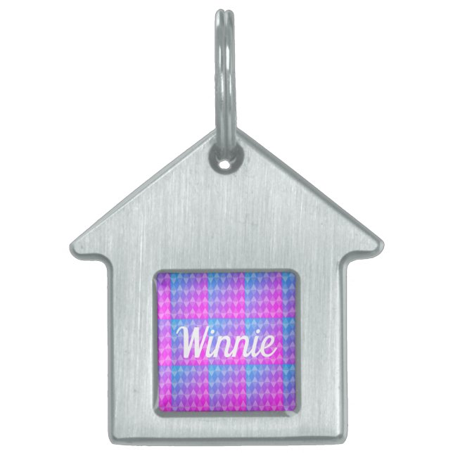 Pink, Purple, Blue Diamond Pattern ID-bricka Husdjur (Framsidan)