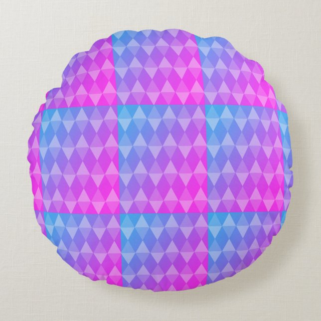Pink, Purple, Blue Diamond Pattern Rund Kudde (Framsidan)