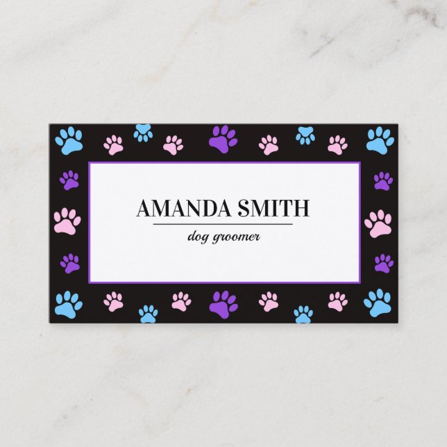 Pink Purple Blue Paw Prints Pet  Business Card Visitkort (Framsida)