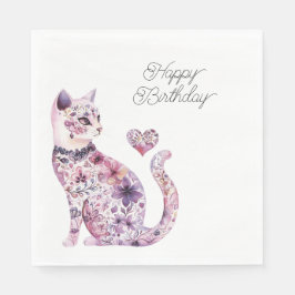 Pink Purple Blush Flowers Heart Love Cat Birthday Pappersservett
