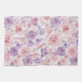 Pink Purple Blush Flowers Hearts   Kökshandduk